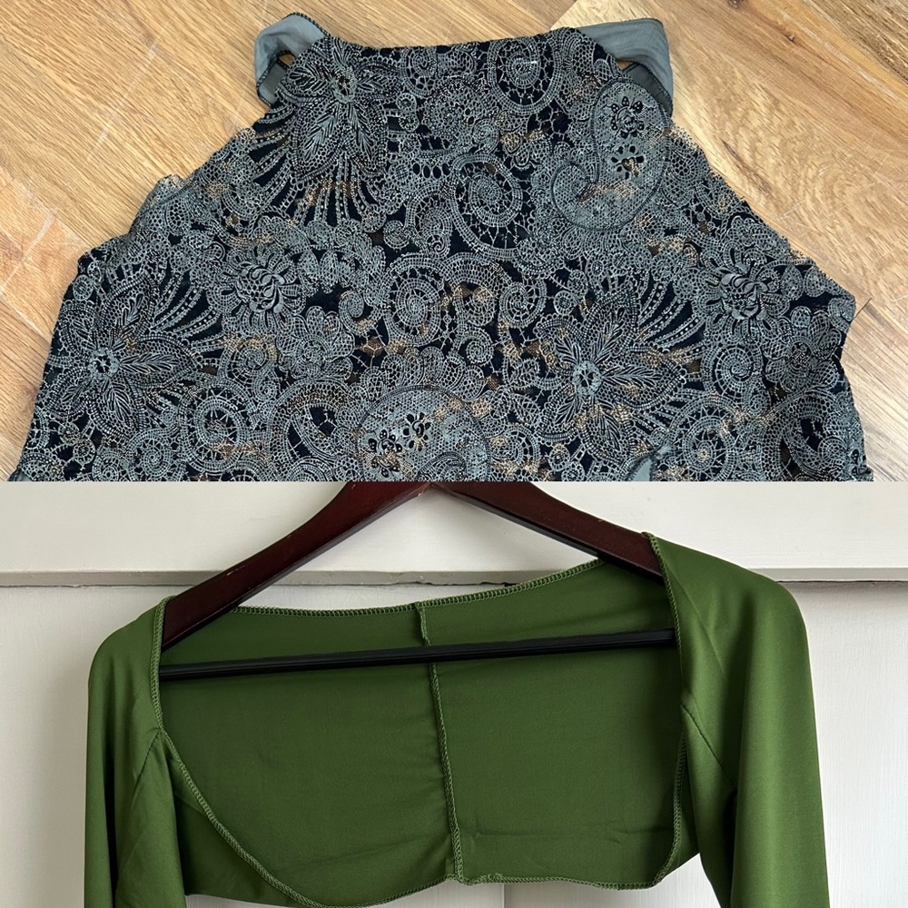 Lace Triangle Top & Green Shrug